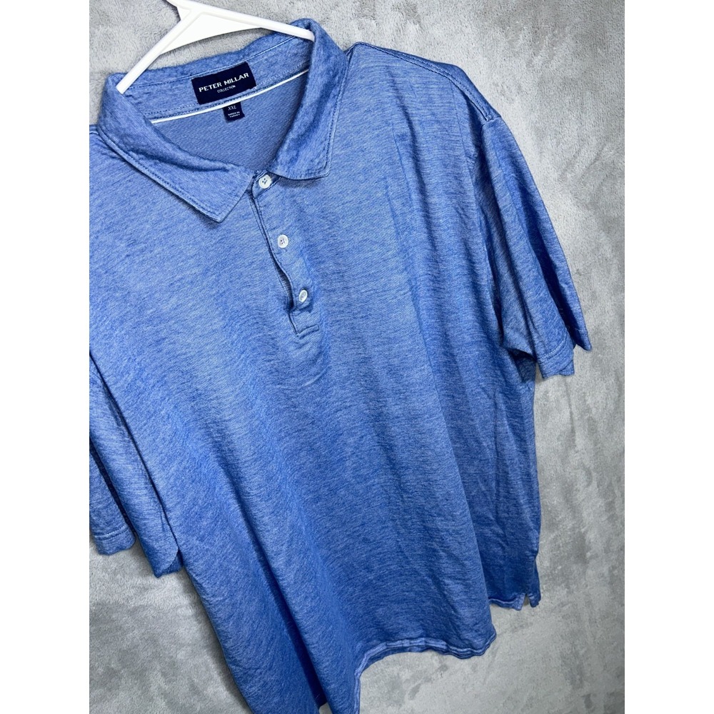 Peter Millar Collection Business Casual Polo Shirt Blue Micro Stripe Size 2XL